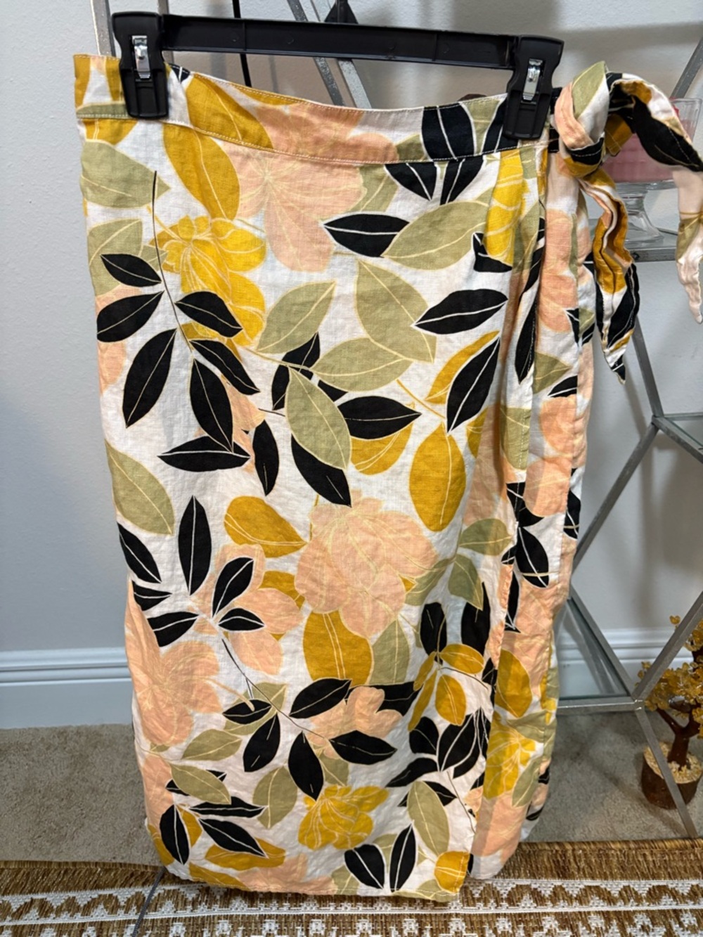 Rachel Zoe Linen Midi Wrap Skirt Womens MED Floral Tie w/Bow Beach Tropical